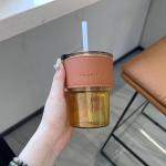 Coffee Cup Glass Mug Cups with Lids and Straws Leak-proof