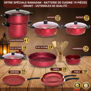 Batterie de cuisine 19 pcs - Granite - Rouge
